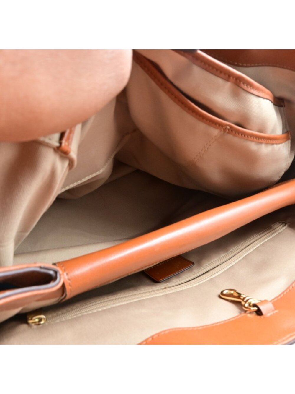 Lauren Ralph Lauren Fairfield City Striped Canvas Tote Bag Tan Leather Trim - Picture 10 of 16